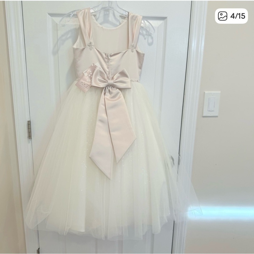 Stunning Joan Calabrese for Mon Cherri Flower Girl Dress in Ivory/Petal size 7 - Picture 3 of 15